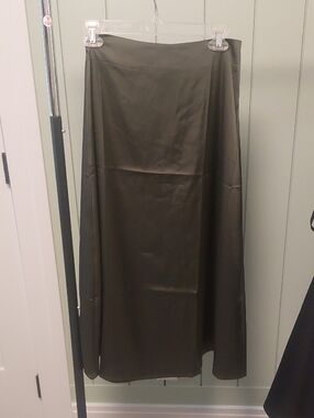 Amazon Olive Green Maxi Satin A-Line Skirt
